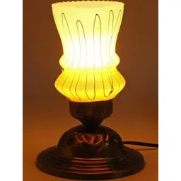 SOMIL Gold-Toned Printed Glass Bell Shaped Table Lamp image 1