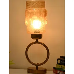 SOMIL Gold-Toned Printed Glass Cylindrical Shaped Table Lamp-picture-30