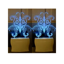 SOMIL Green & Blue Pack Of 2 Acrylic Butterfly Printed Glass With LED Night Lamps-picture-19