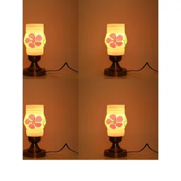 SOMIL Multi-Coloured Pack Of 4 Floral Printed Glass Cylindrical Shaped Table Lamps-picture-18