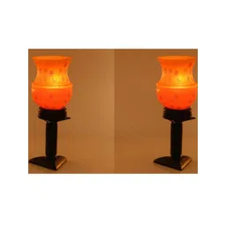 SOMIL Pack Of 2 Orange Printed Glass Cylindrical Shaped Table Lamp-picture-25
