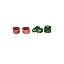 SOMIL Set Of 16 Red Alloy Artificial Stones & Beads Bangle-picture-31