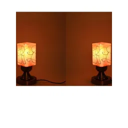 SOMIL Set Of 2 Pink Printed Glass Square Table Lamp-image-2