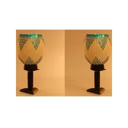 SOMIL White & Blue 2 Pieces Textured Glass Cylindrical Shaped Table Lamps-picture-20