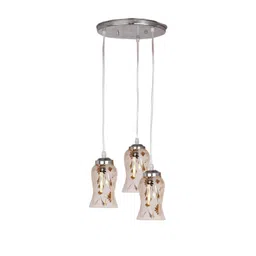 SOMIL White & Gold-Toned Floral Printed Glass Ceiling Lamp-picture-13