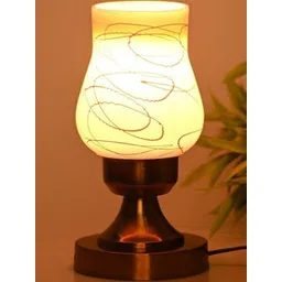 SOMIL White & Orange Printed Glass Bell Shaped Table Lamp-picture-21