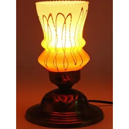 SOMIL White & Orange Printed Glass Cylindrical Shaped Table Lamp-picture-12