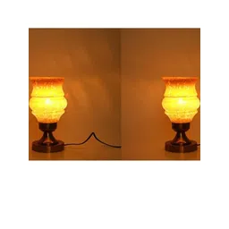 SOMIL Yellow Set Of 2 Printed Glass Cylindrical Shaped Table Lamp-picture-22
