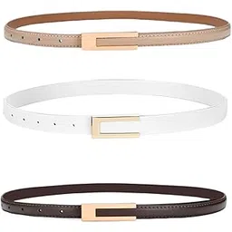 sonabhu Women's Skinny Faux Leather Belt Set, White Black Khaki, Gold Buckle, Adjustable Waist Accessory, 3 Pack-picture-24