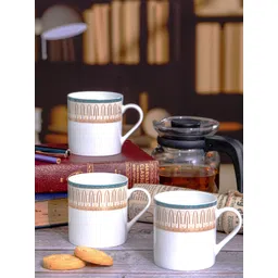 SONAKI White & Gold-Toned 6 Pieces ethnic motifs Bone China Glossy Cups 210ml each-picture-30