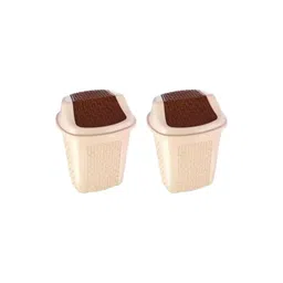 SONAL Euro 2Pcs Beige & Brown Textured Eco-Friendly Swing Dustbins - 1.5 L-picture-36