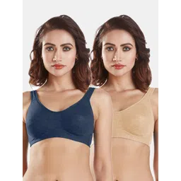 Sonari Pack of 2 Blue & Beige Double Layer Minimizer Bras-picture-31