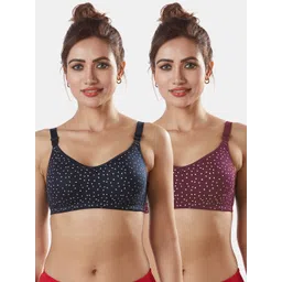 Sonari Pack Of 2 Navy Blue & Burgundy Abstract Cotton Blend T-Shirt Bras nivyanbluewine32D-picture-13