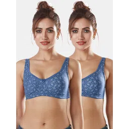 Sonari Women Blue & White Non-padded Super Support Floral Bra-picture-30