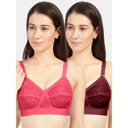 Sonari Women Pack Of 2 Coral & Maroon Non Padded Non Wired Pure Cotton Everyday Bra-picture-22