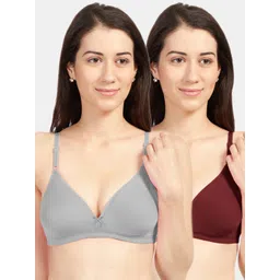 Sonari Women Pack Of 2 Grey & Maroon Solid Non Padded Everyday Bra-picture-16