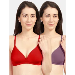 Sonari Women Pack Of 2 Red & Burgundy Solid Non Padded Everyday Bra-picture-15