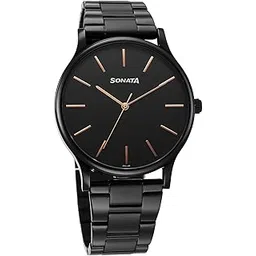 sonata Aspire Quartz Analog Black Dial Stainless Steel Strap Watch for Men-picture-43
