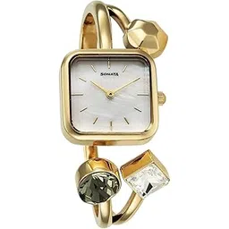 Sonata Aura 2.0 Quartz White Dial Gold Stainless Steel Strap Analog Watch for Women - 87097YM01W-picture-12
