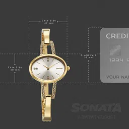Sonata Aura Quartz Analog Silver Dial Golden Stainless Steel Strap Watch For Women image 3