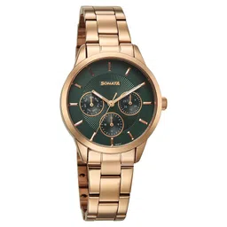 Sonata Festive Quartz Multifunction Green Dial Metal Strap Watch For Women-picture-16