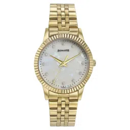 Sonata Glam Gold Quartz Analog Off White Dial Stainless Steel Strap Watch For Women-picture-40