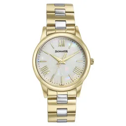 Sonata Glam Gold Quartz Analog Off White Dial Stainless Steel Strap Watch For Women-picture-39