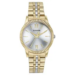 Sonata Glam Gold Quartz Analog Silver Dial Stainless Steel Strap Watch For Women-picture-21