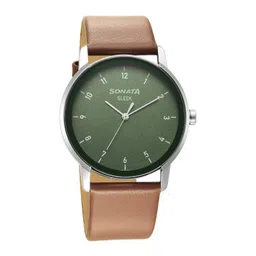 Sonata Men Green Brass Dial & Leather Straps Analogue Watch 7147SL01-picture-15