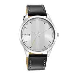 Sonata Men Silver-Toned Brass Dial & Black Leather Straps Analogue Watch 7146SL01-picture-16