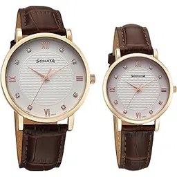 sonata Perfect Pairs Quartz White Round Dial Men's and Women's Analog Watch | Leather Strap Material | Pairs Watch - 7715587089WL01-picture-13