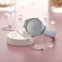 Sonata Poze Quartz Analog Silver Dial Pink Color Leather Strap Watch For Women-picture-23