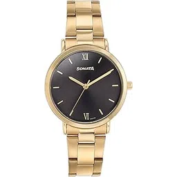 sonata Quartz Analog Black Dial Golden Stainless Steel Strap Watch for Women-picture-43