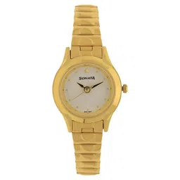 Sonata Quartz Analog White Dial Golden Stainless Steel Strap Watch For Women-picture-35