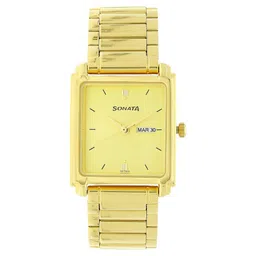 Sonata Quartz Analog with Day and Date Champagne Dial Metal Strap Watch for Men-picture-30
