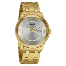 Sonata Quartz Analog with Day and Date Champagne Dial Stainless Steel Strap Watch for Men-picture-20