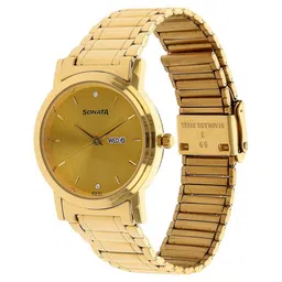 Sonata Quartz Analog with Day and Date Champagne Dial Stainless Steel Strap Watch for Men image 2