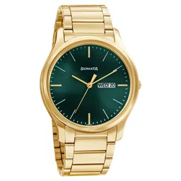 Sonata Quartz Analog with Day and Date Green Dial Stainless Steel Strap Watch for Men-picture-24