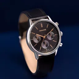 Sonata Quartz Multifunction Black Dial Black Leather Strap Watch For Men-picture-12