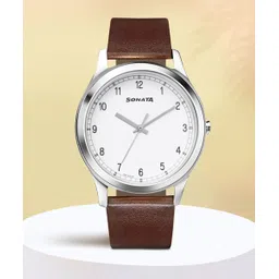 Sonata Quartz White Dial Brown Leather Strap Analog Watch - For Men NP7135SL03-picture-10