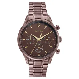 Sonata Wedding Edit Quartz Multifunction Brown Dial Stainless Steel Strap Watch For Men-picture-14