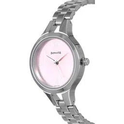 sonata Steel Daisies Pink Dial Women Watch With Stainless Steel Strap-NR8151SM03 image 2