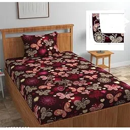 Soniasaa® Prime Collection Cotton-Mix Fitted Single Bedsheet with 1 Pillow Cover for Single Bed with All Around Elastic 170 TC Size - 72X36X6 Fit Upto 6 Inches Mattress Color Butterfly-picture-11
