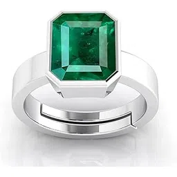soniya gems 8.00 Ratti Natural Emerald Ring (Natural Panna/Panna Stone Silver Plated Original AAA Quality Gemstone Adjustable Ring Astrological Purpose for Men Women by Lab Certified-picture-40
