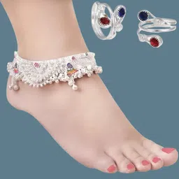 sonu select Beautiful Silver Plated Bridal Payal Pajeb For Women With 2 Toering Alloy Anklet-picture-0
