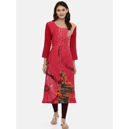 Souchii Women Pink Printed Straight Kurta-picture-16