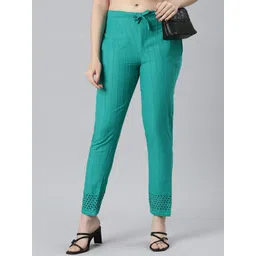 Souchii Women Smart Straight Fit Striped Mid-Rise Easy Wash Cotton Cigarette Trousers-picture-14