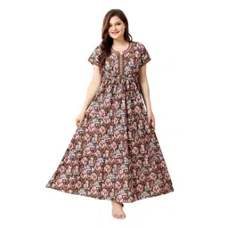 Soulemo Women Floral Printed Pure Cotton Maxi Nightdress-picture-31