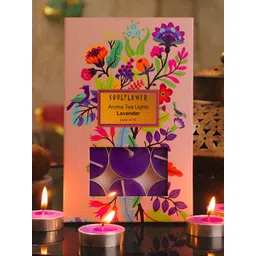Soulflower Pink and Silver-Toned 12 Pieces Lavender Aroma Tea Light Candles-picture-12