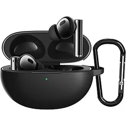 Sounce Silicone Case Cover for Realme Buds Air 5 Pro, Portable Non-Slip Grip & Scratch-Resistant Protector with Carabiner Clip Full Protection Water Resistant, Shockproof Cover - Black-image-19